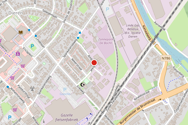 Brandweer-melding op Ambachtstraat, Dieren op 28 juni, kaart-overzicht