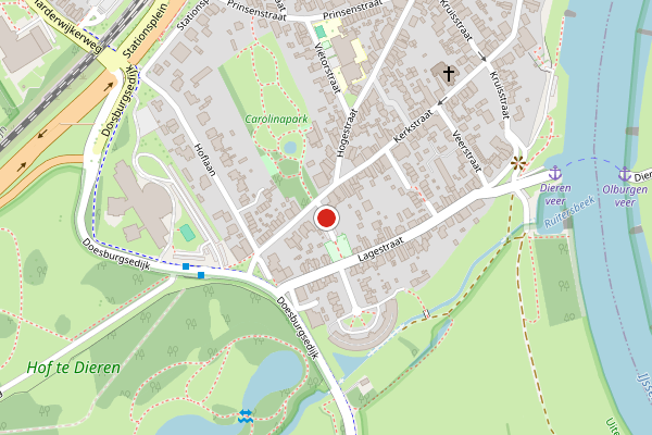 Brandweer-melding op Hogestraat, Dieren op 28 juni, kaart-overzicht