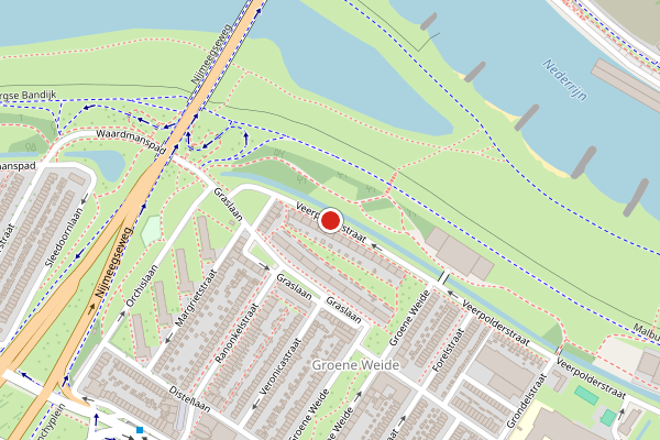 Brandweer-melding op Veerpolderstraat, Arnhem op 8 mei, kaart-overzicht