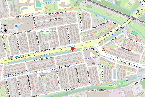 Brandweer-melding op Johan de Wittlaan, Arnhem op 9 mei, kaart-overzicht