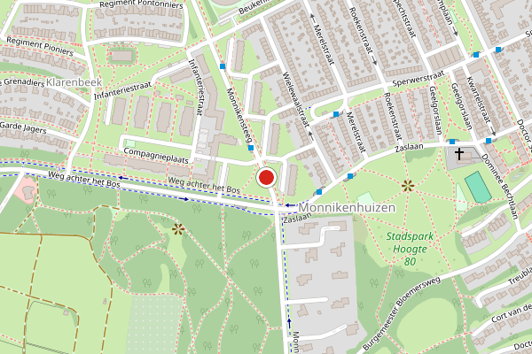 Brandweer-melding op Monnikensteeg, Arnhem op 21 juli, kaart-overzicht