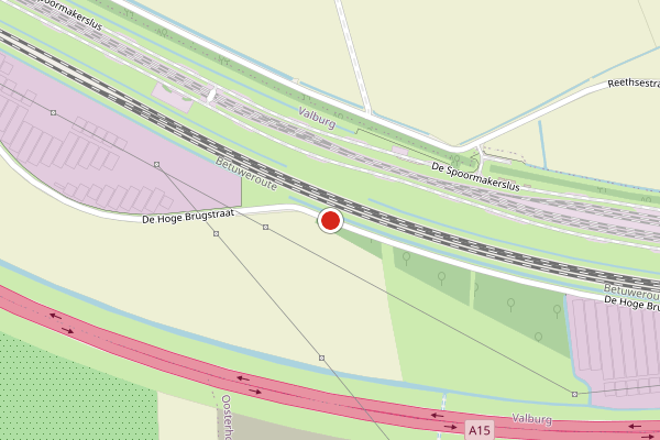 Brandweer-melding op De Hoge Brugstraat, Valburg op 22 juli, kaart-overzicht
