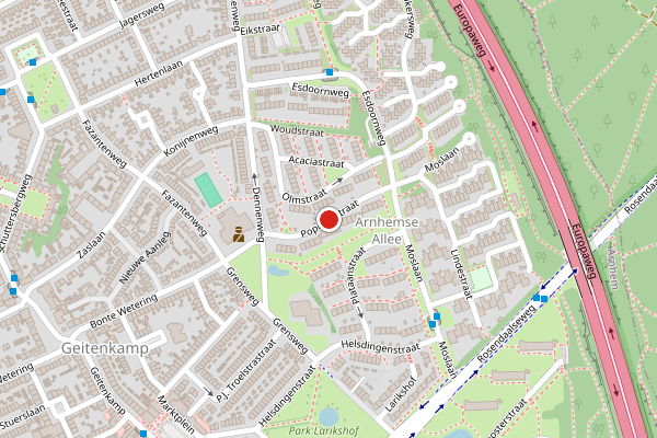 Brandweer-melding op Populierstraat, Arnhem op 25 mei, kaart-overzicht