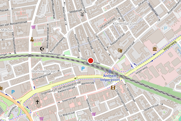 Brandweer-melding op Sonsbeeksingel, Arnhem op 28 mei, kaart-overzicht