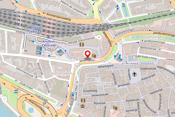 Brandweer-melding op Willemsplein, Arnhem op 28 april, kaart-overzicht