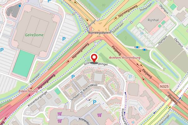 Brandweer-melding op Kronenburgsingel, Arnhem op 2 mei, kaart-overzicht