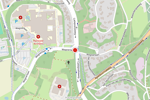 Brandweer-melding op Cattepoelseweg, Arnhem op 4 mei, kaart-overzicht