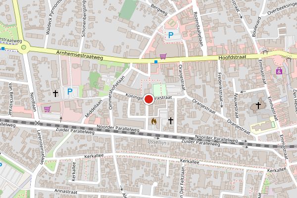 Brandweer-melding op Koningin Beatrixstraat, Velp GE op 25 juni, kaart-overzicht