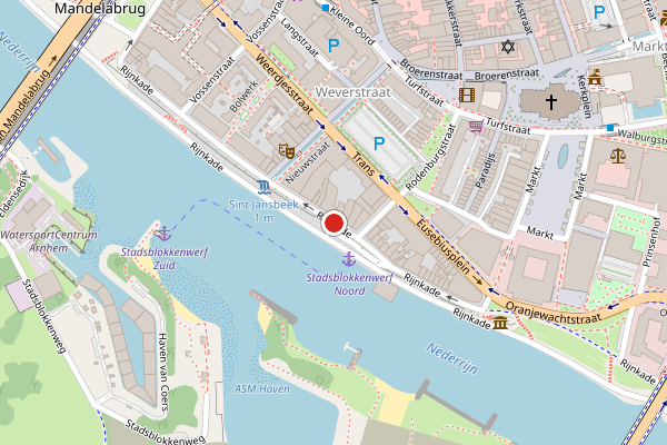 Brandweer-melding op Rijnkade, Arnhem op 27 juni, kaart-overzicht
